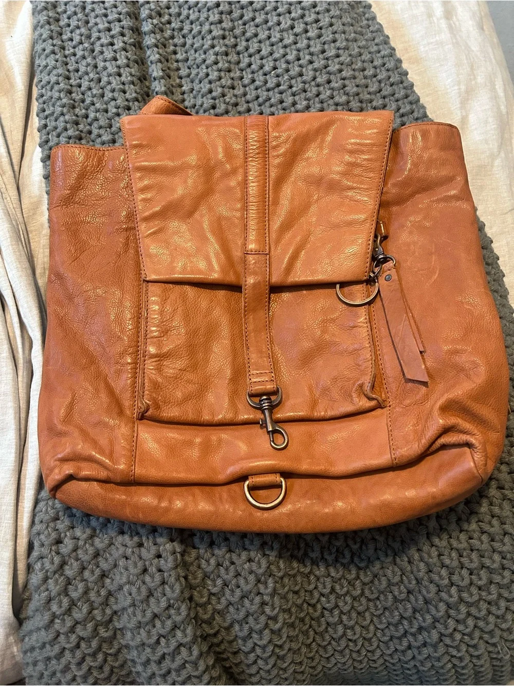 FRYE AND CO. Cognac Tan Leather Flap Backpack